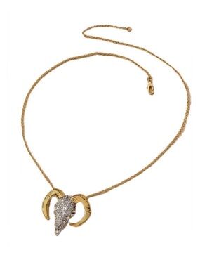 NEW Alexis Bittar Pave Crystal Horned Ram Head Necklace Two-Tone AU28